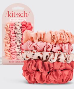 Cherry Blossom Ruched Satin Scrunchies 5pc Set
