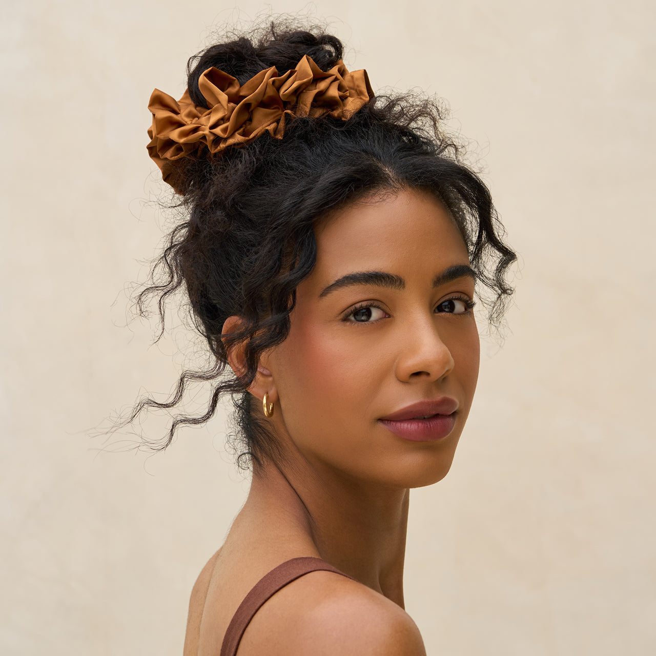 503837-RecycledFabricRuffleScrunchie-Camel-Hair-Model-2-1280x1280px_c64fb363-7fb2-48b4-a82a-d97eebcf0fdf.jpg