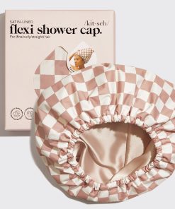Terracotta Checker Satin Shower Cap