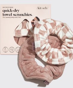 Terracotta Checker Microfiber Towel Scrunchies 2pc Set