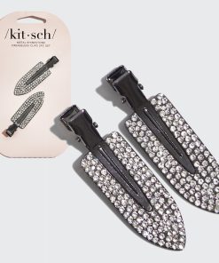 Metal Rhinestone Creaseless Clips 2pc Set- Hematite