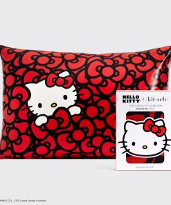 Kitsch x Hello Kitty Satin Pillowcase in Kitty Bathes in a Sea of Bows
